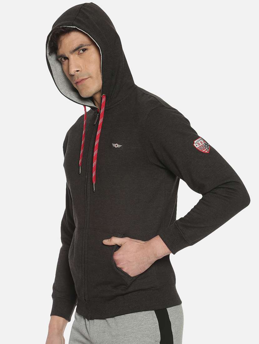 men solid long sleeve regular fit hooded sweatshirt - 21630320 -  Standard Image - 1