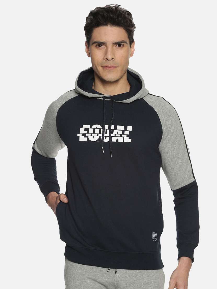 men color block long sleeve regular fit hooded sweatshirt - 21630326 - Zoom Image - 0