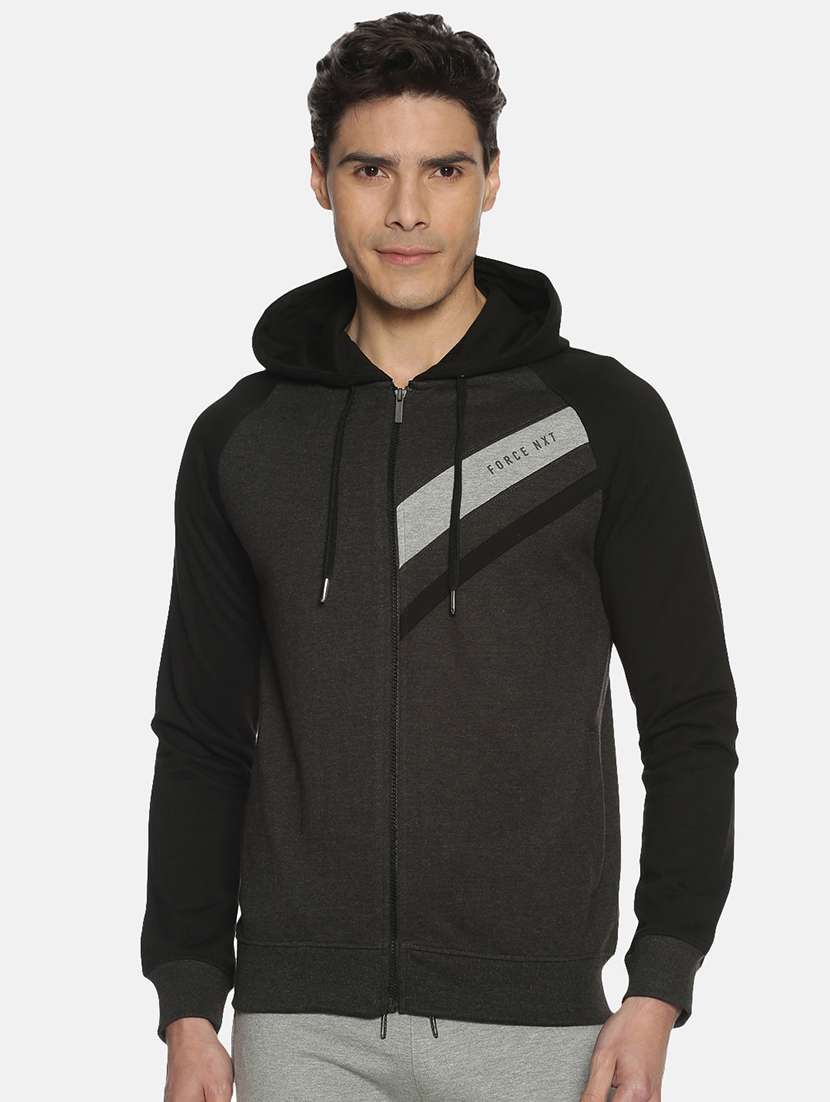 men color block long sleeve regular fit hooded sweatshirt