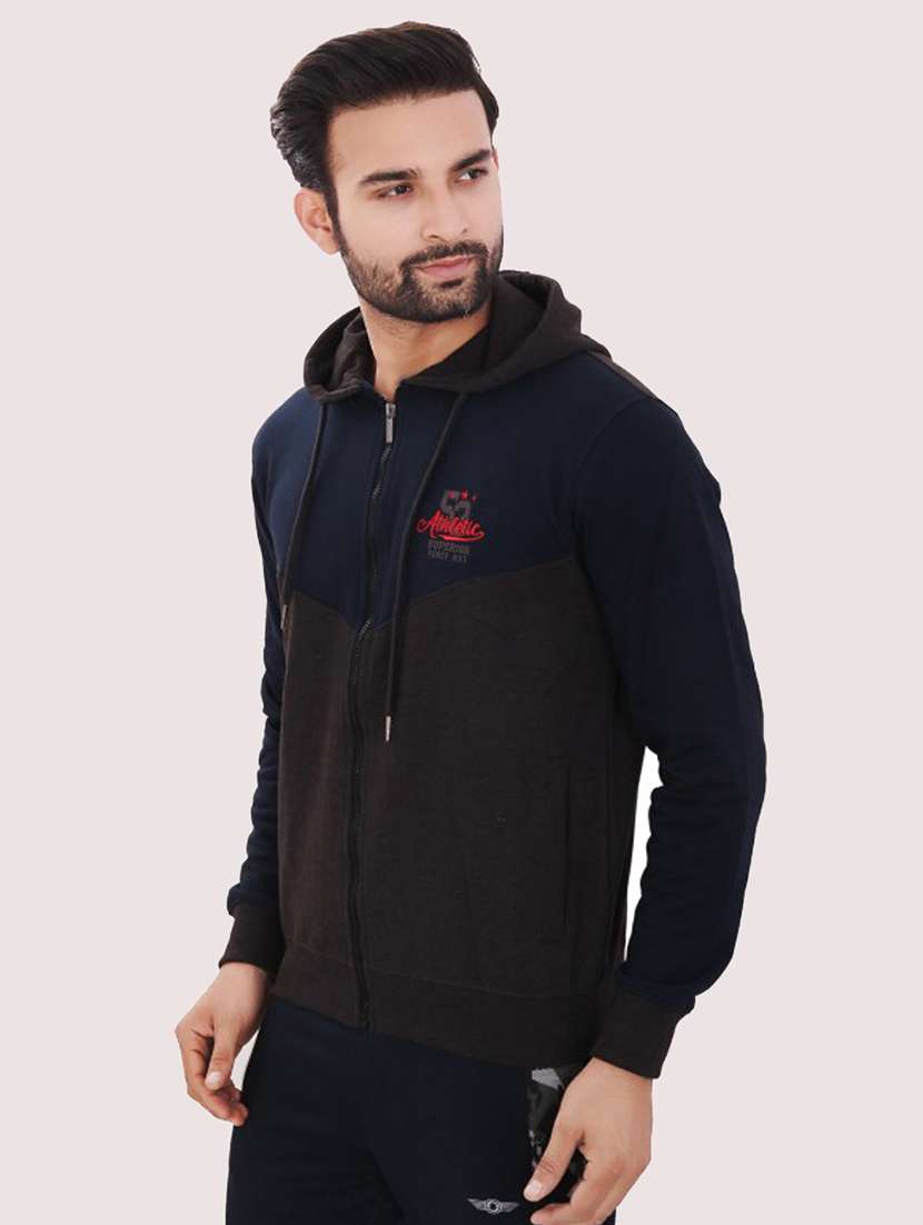 men color block long sleeve regular fit hooded sweatshirt - 21630331 -  Standard Image - 1