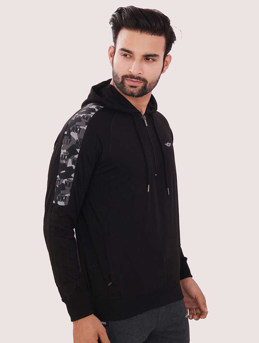 men black long sleeve regular fit hooded sweatshirt - 21630333 -  Standard Image - 1