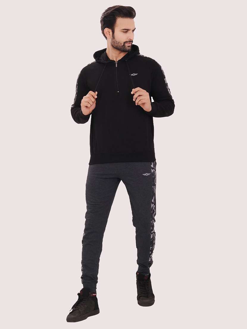 men black long sleeve regular fit hooded sweatshirt - 21630333 -  Standard Image - 4