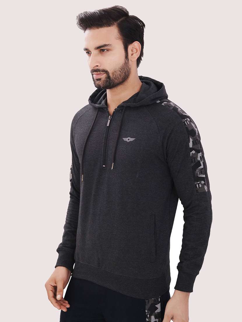 men charcoal long sleeve regular fit hooded sweatshirt - 21630334 -  Standard Image - 1