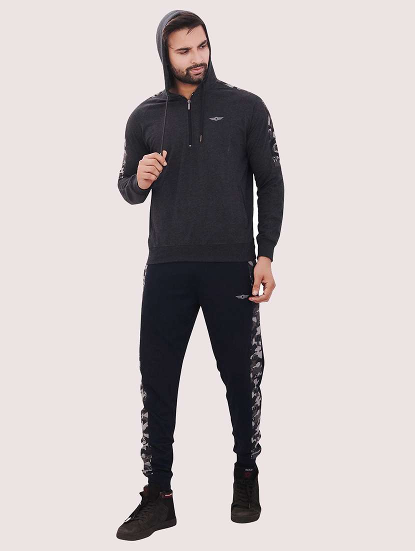 men charcoal long sleeve regular fit hooded sweatshirt - 21630334 -  Standard Image - 4