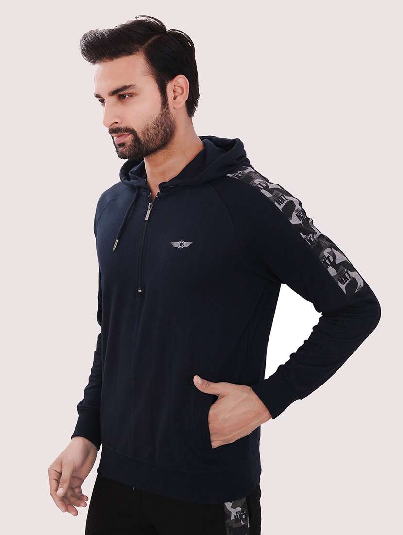 men navy blue long sleeve regular fit hooded sweatshirt - 21630335 -  Standard Image - 1