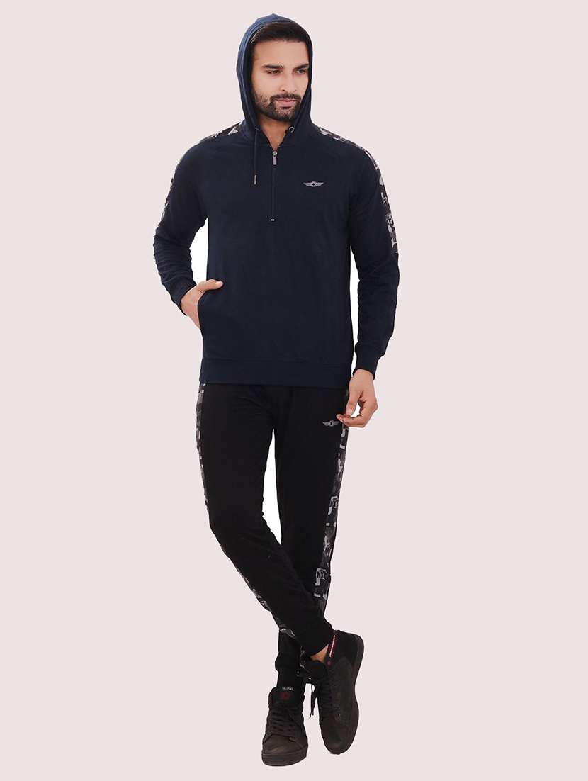 men navy blue long sleeve regular fit hooded sweatshirt - 21630335 -  Standard Image - 4