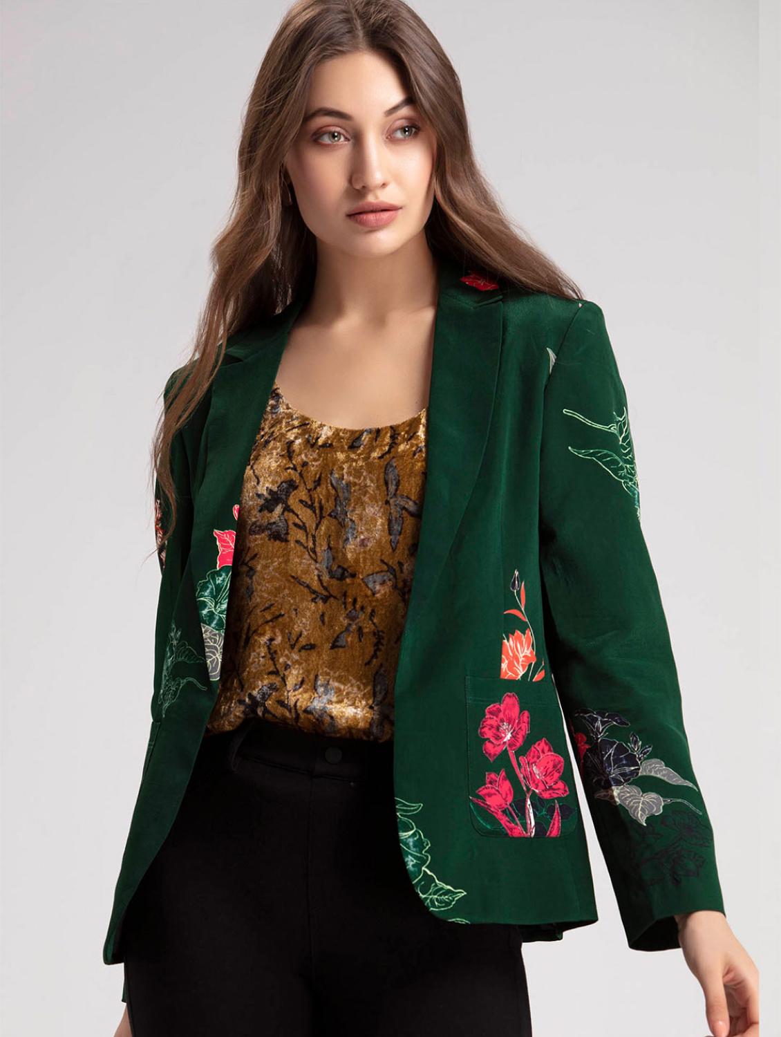 women printed long sleeve casual blazer - 21630502 - Standard Image - 1