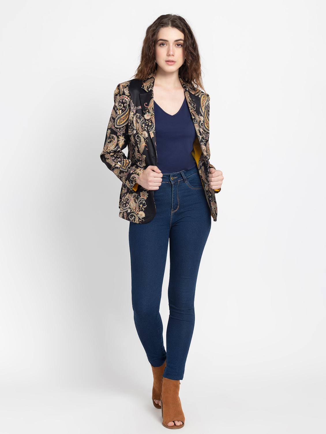 women printed long sleeve casual blazer - 21630505 - Standard Image - 4