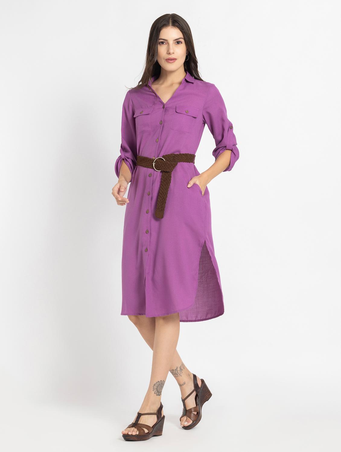 purple solid shirt dress - 21630544 - Standard Image - 1