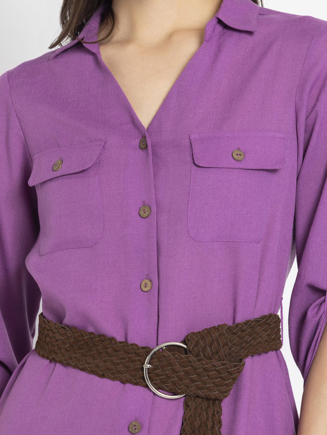 purple solid shirt dress - 21630544 - Standard Image - 6