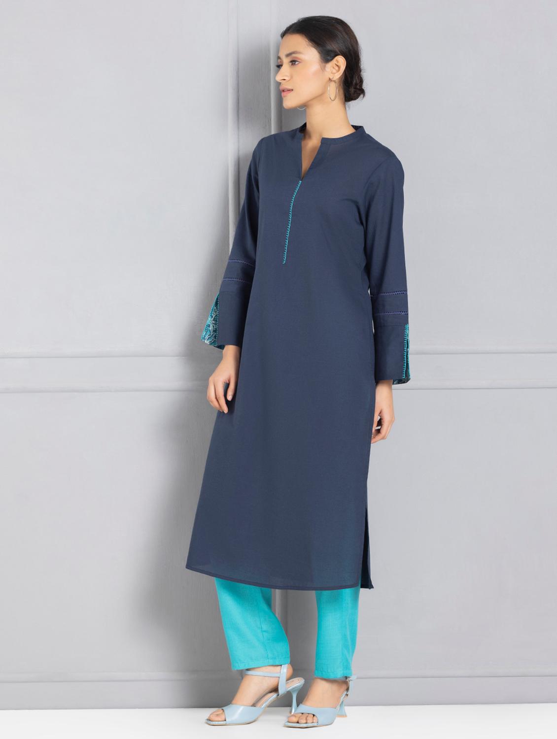 women solid long sleeve straight kurta - 21630561 - Standard Image - 1