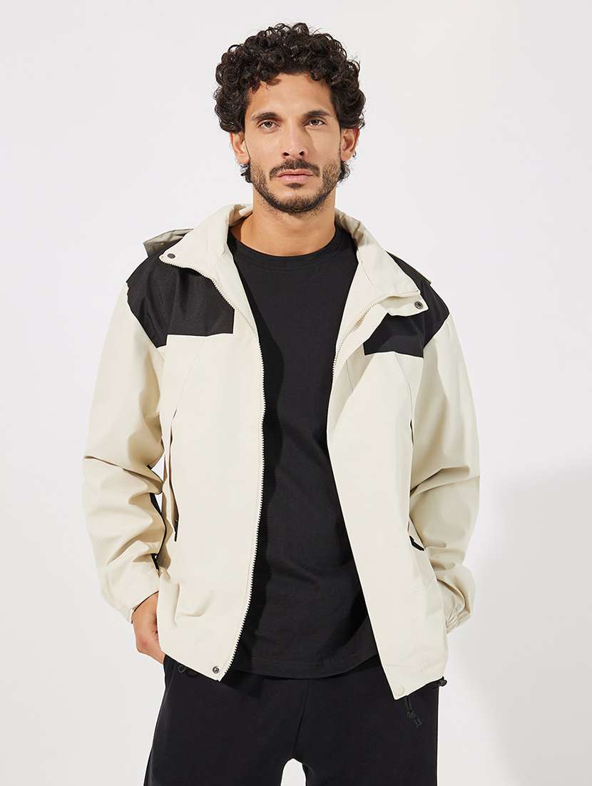 men color block hooded casual jacket