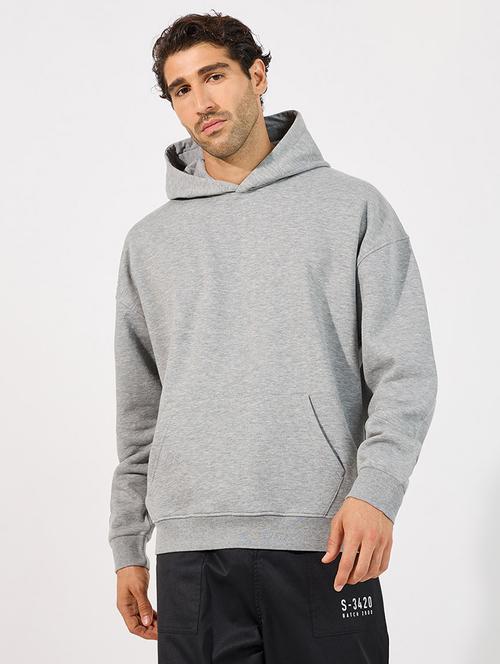 men grey melange hooded sweatshirt - 21630615 - Standard Image - 0