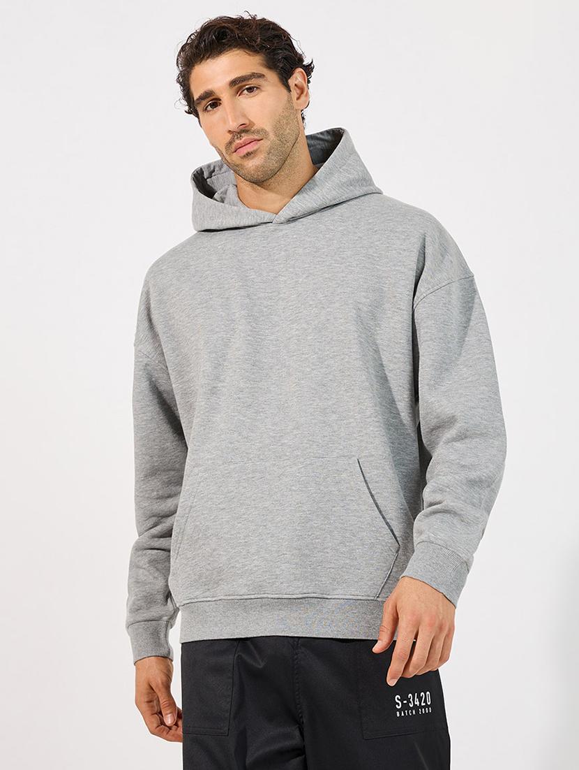 men grey melange hooded sweatshirt - 21630615 - Zoom Image - 0