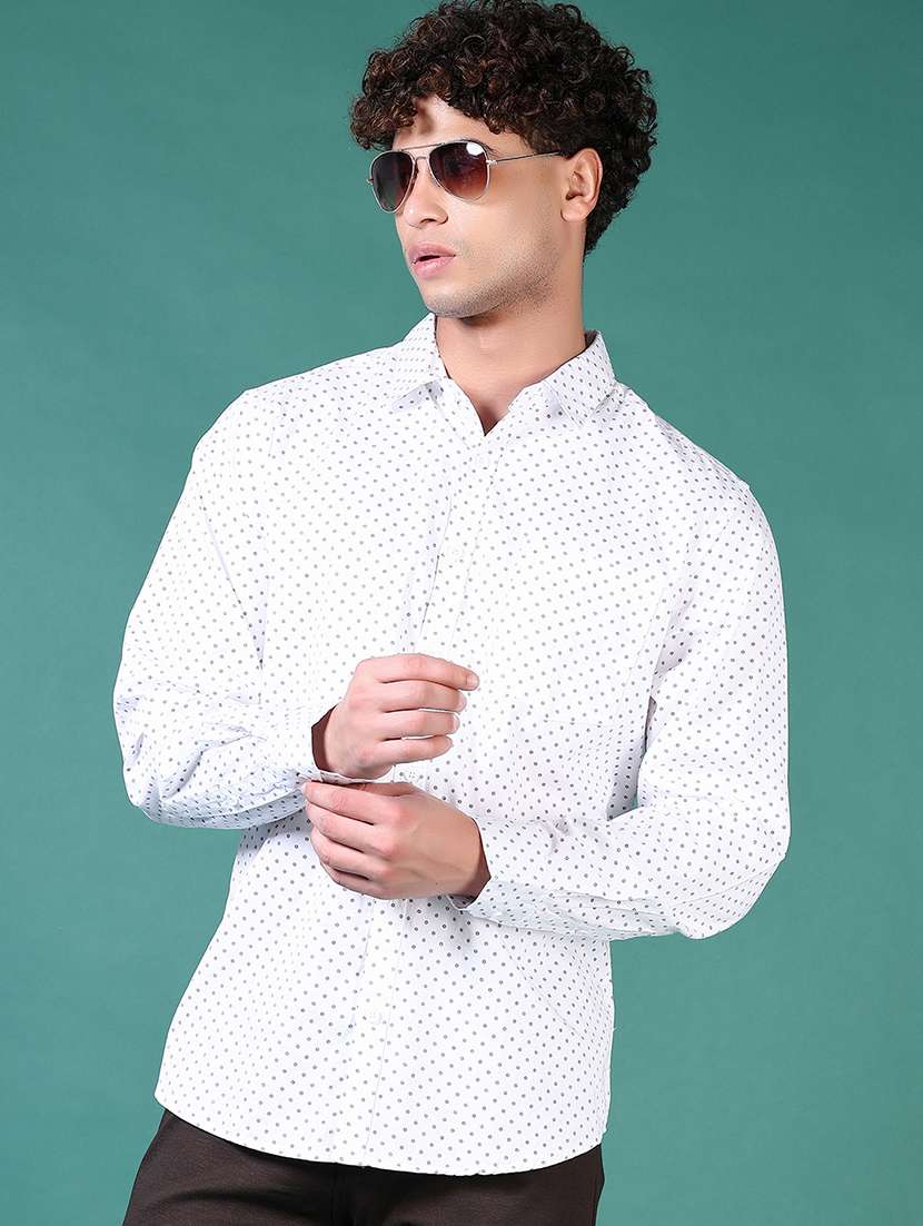 men micro print long sleeve casual shirt - 21630710 -  Standard Image - 1