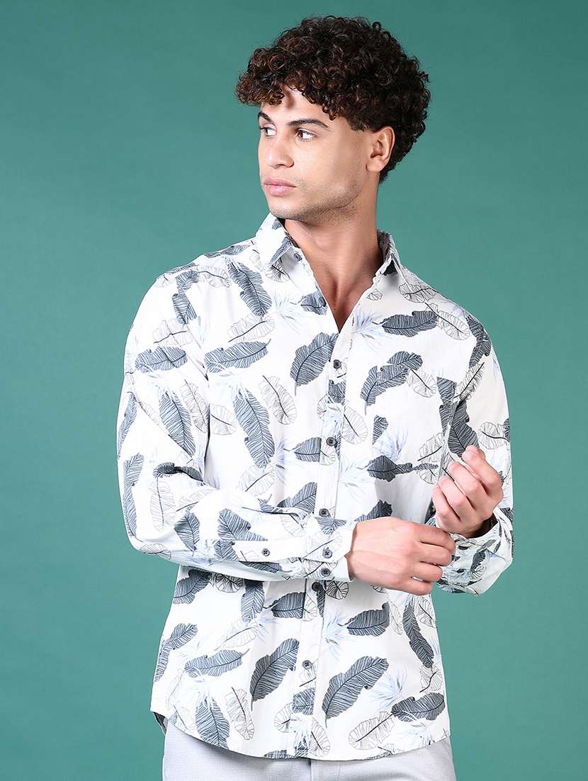 men printed long sleeve casual shirt