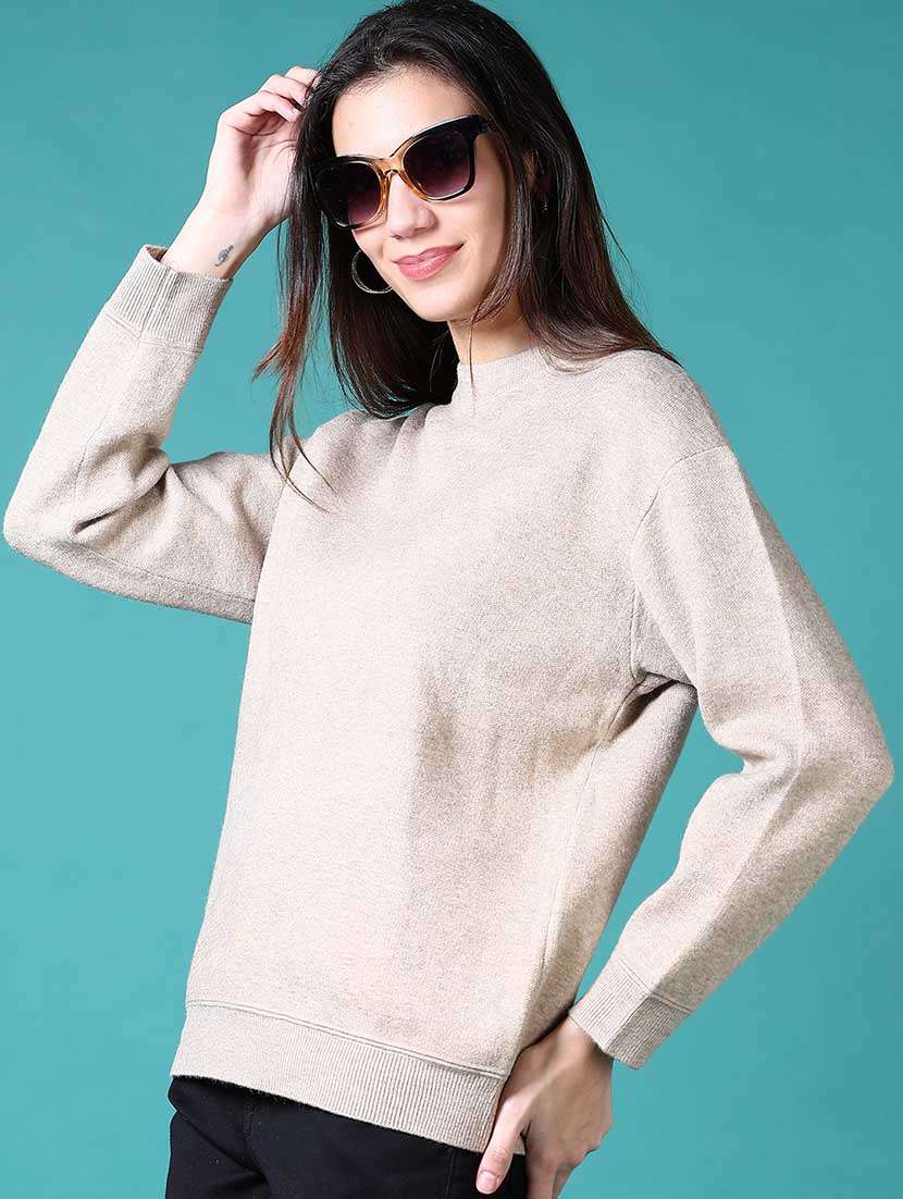 women solid long sleeves pullover - 21630969 -  Standard Image - 1