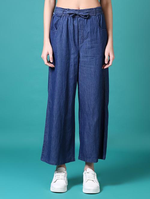 women solid high rise wide leg jean - 21630974 -  Standard Image - 0