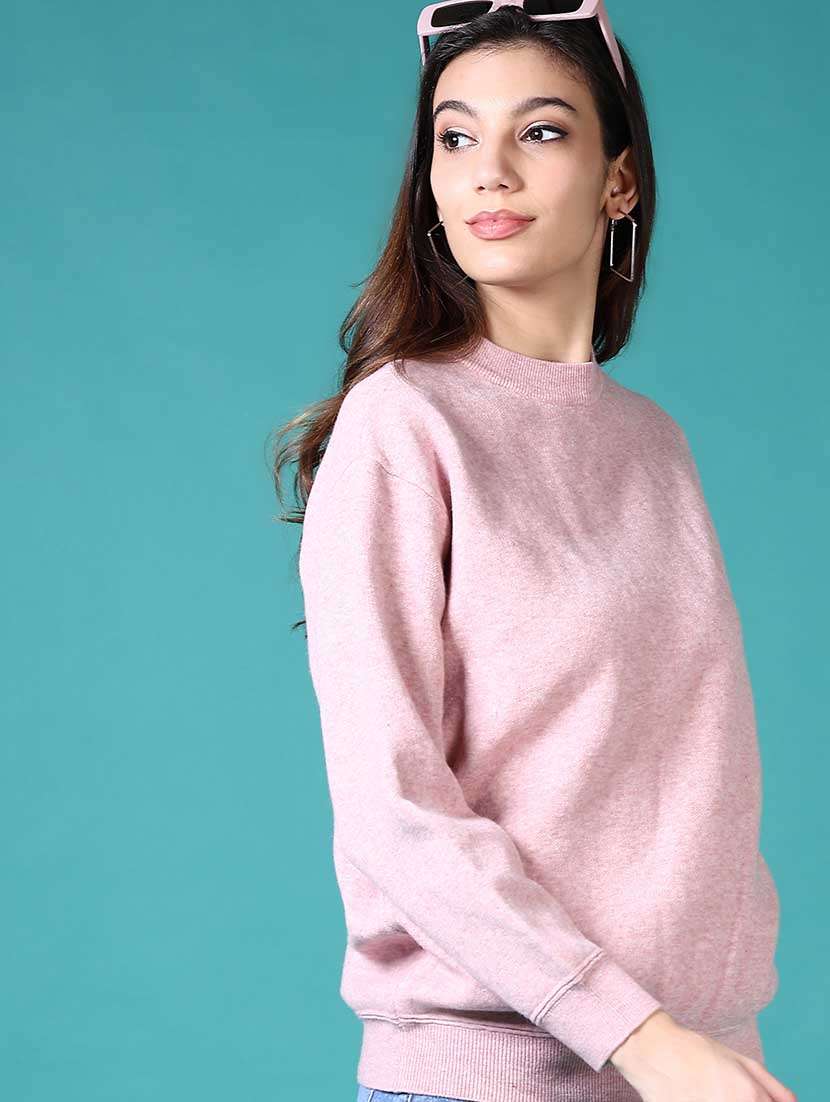 women solid long sleeves pullover - 21630990 -  Standard Image - 1