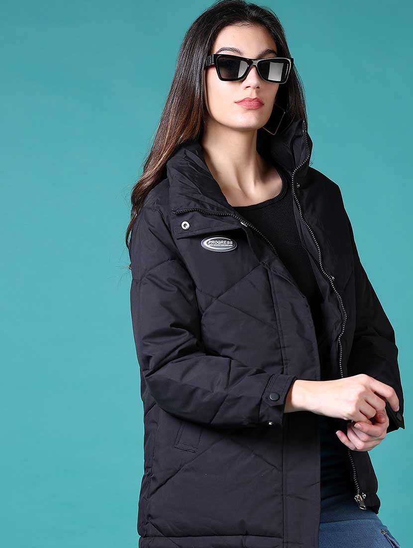 women solid long sleeve quilted jacket - 21631006 -  Standard Image - 1
