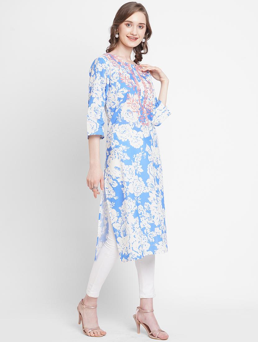 women floral round neck straight kurta - 21631310 - Standard Image - 1