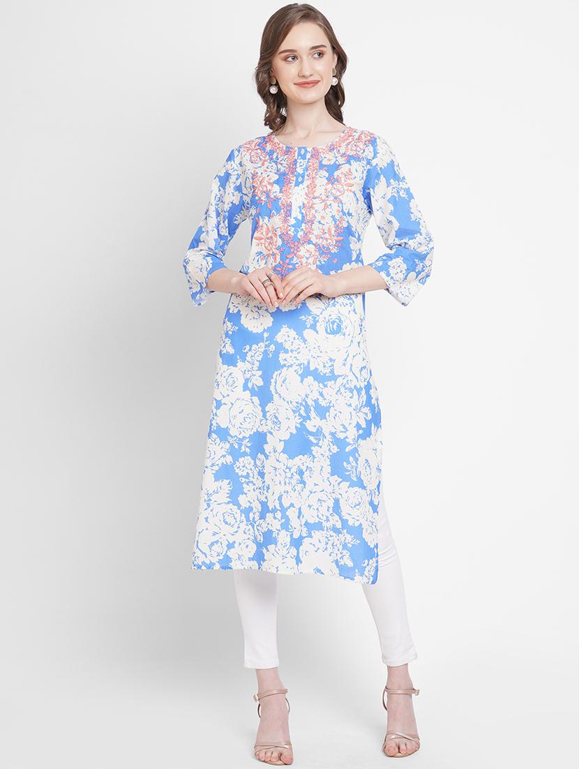 women floral round neck straight kurta - 21631310 - Standard Image - 4