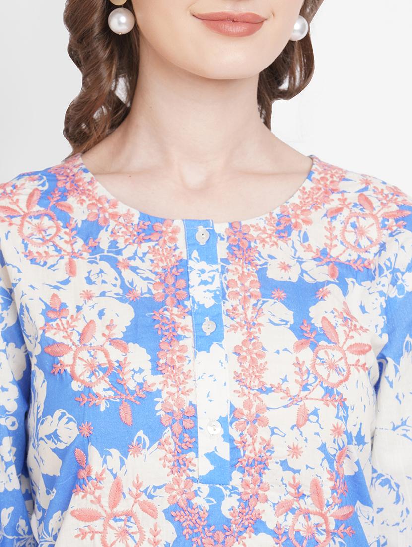 women floral round neck straight kurta - 21631310 - Standard Image - 6