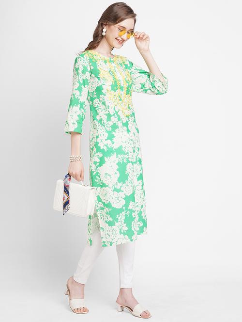 women floral round neck straight kurta - 21631311 - Standard Image - 0