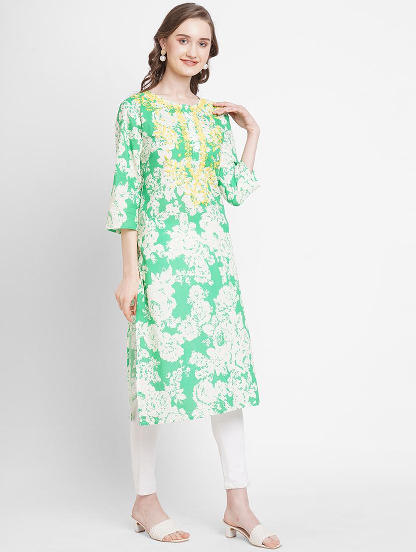 women floral round neck straight kurta - 21631311 -  Standard Image - 1