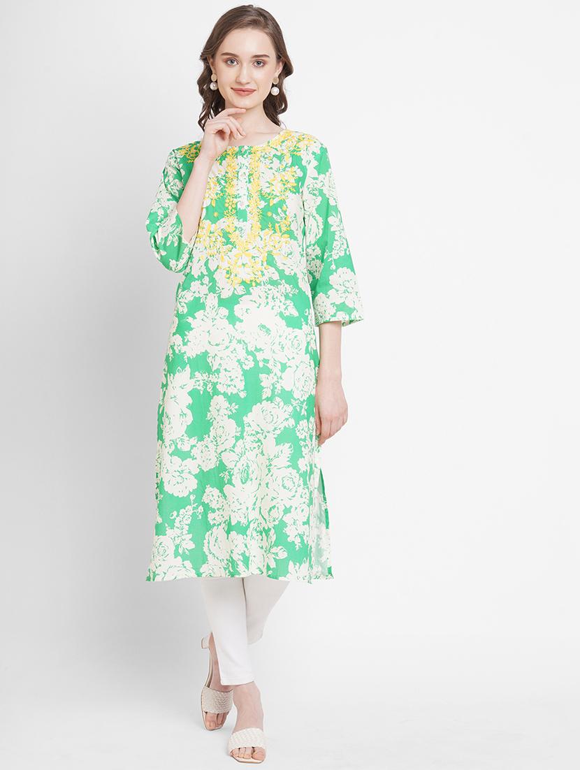 women floral round neck straight kurta - 21631311 - Standard Image - 4