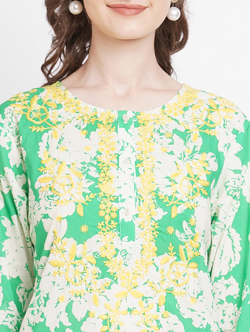 women floral round neck straight kurta - 21631311 - Standard Image - 6