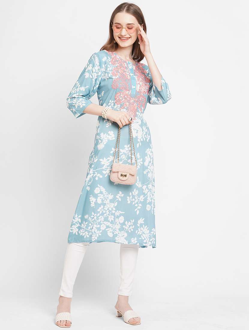 women floral round neck straight kurta
