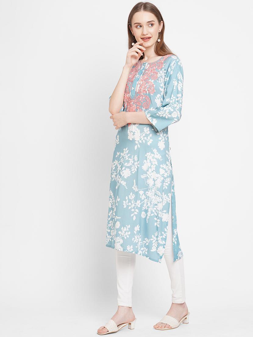 women floral round neck straight kurta - 21631316 -  Standard Image - 1