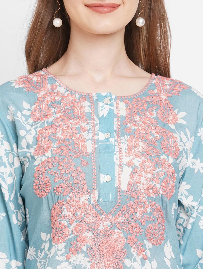 women floral round neck straight kurta - 21631316 - Standard Image - 6