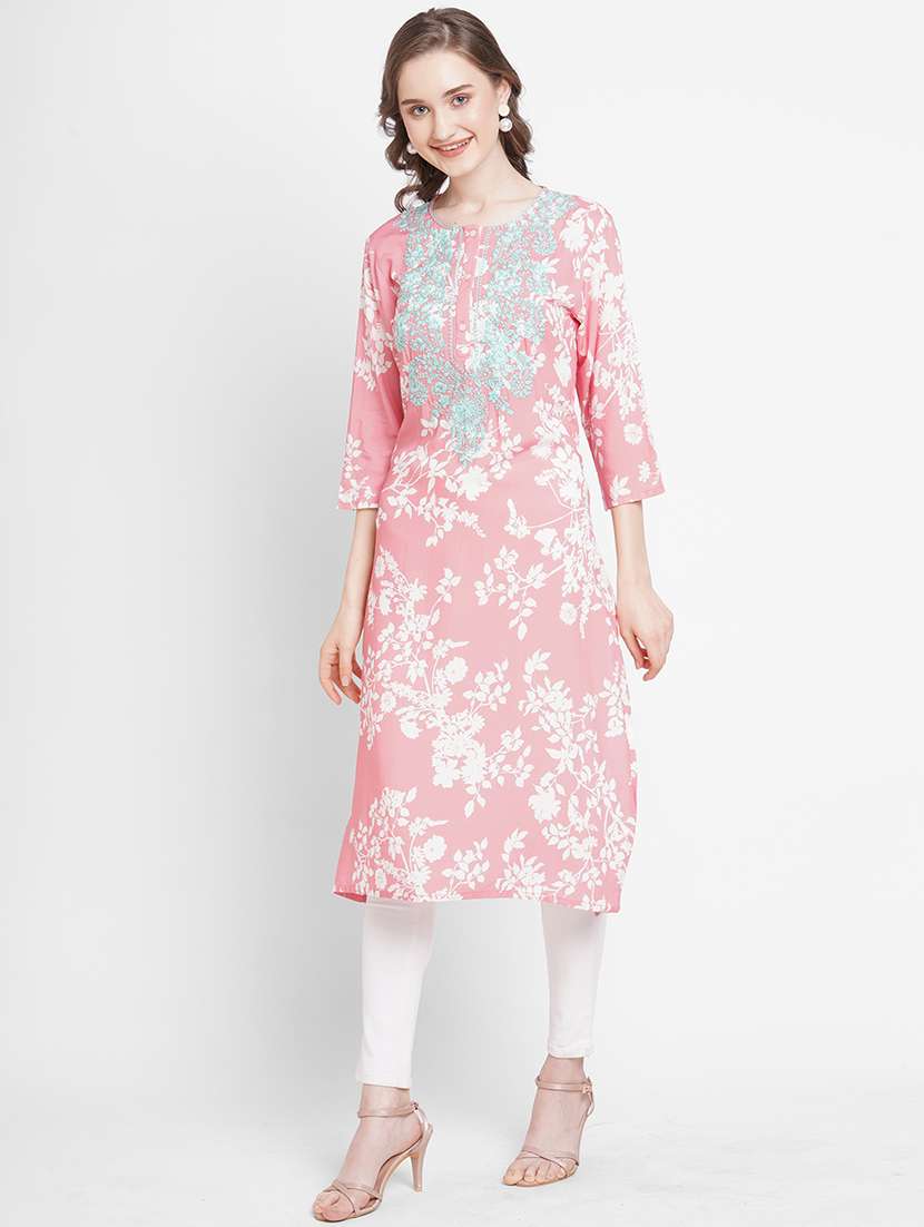 women floral round neck straight kurta - 21631319 -  Standard Image - 4