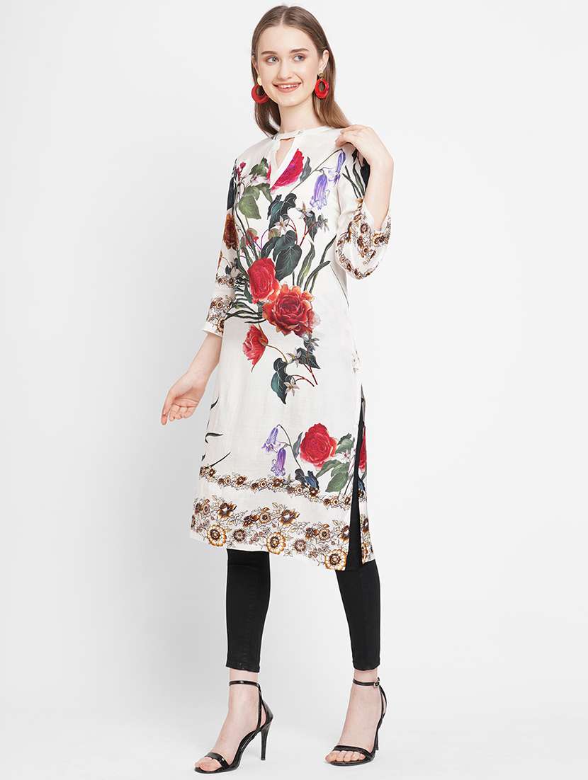 women floral key hole neck straight kurta - 21631320 - Standard Image - 1