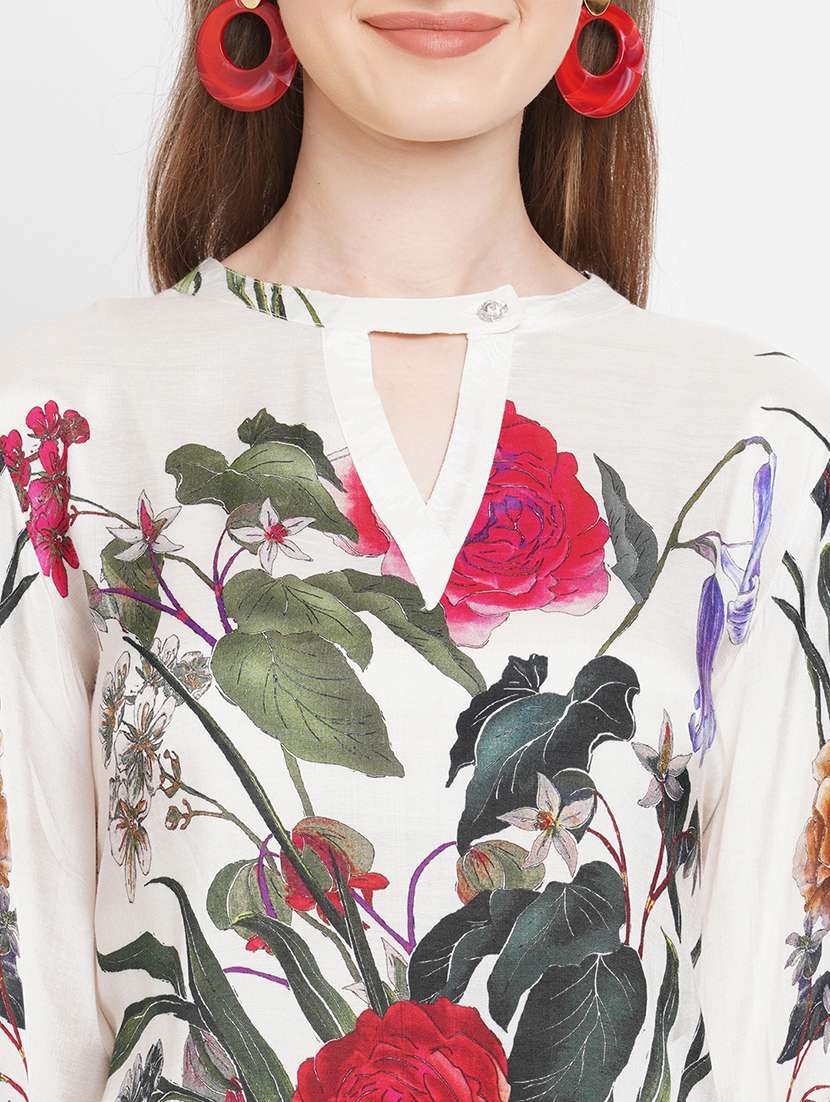 women floral key hole neck straight kurta - 21631320 - Standard Image - 6