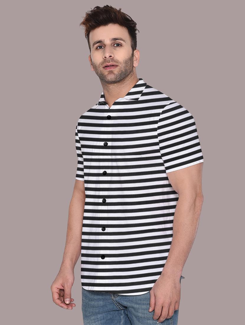 men slim fit striped short sleeve casual shirt - 21631888 - Standard Image - 1