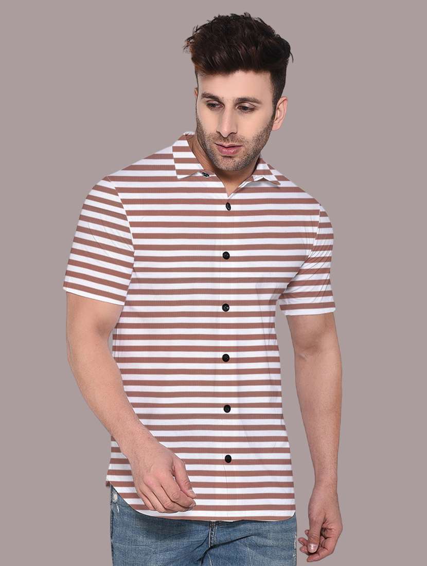 men slim fit striped short sleeve casual shirt