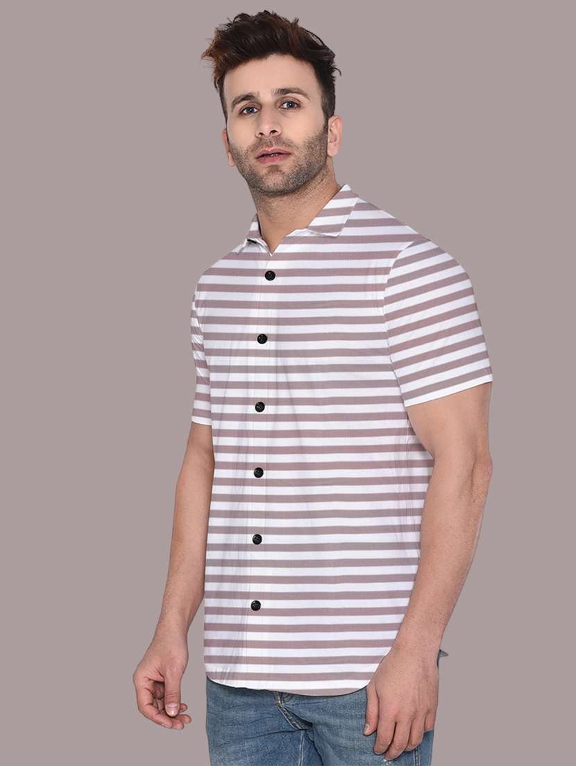 men slim fit striped short sleeve casual shirt - 21631893 -  Standard Image - 1