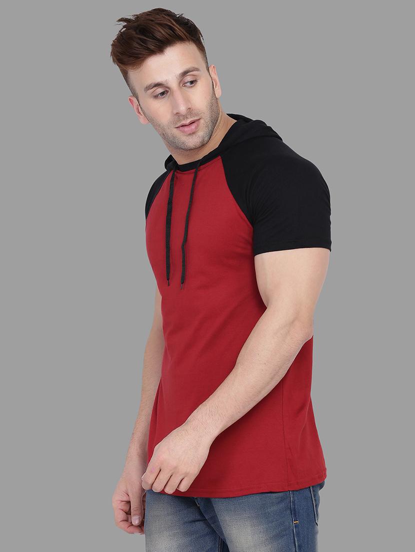 men slim fit color block hood neck t-shirt - 21631900 - Standard Image - 1
