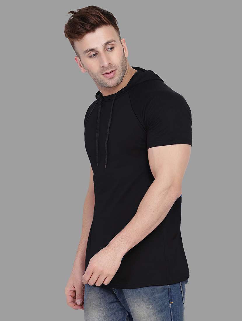 men slim fit plain hood neck t-shirt - 21631901 -  Standard Image - 1