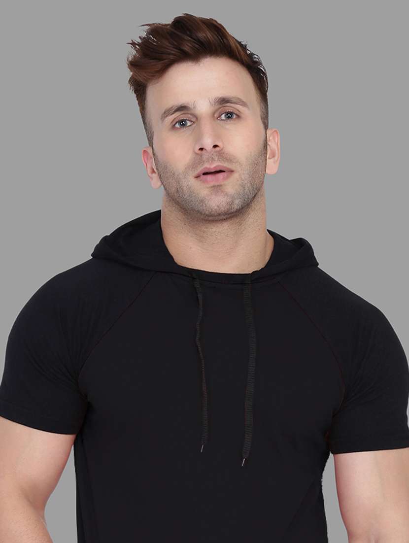 men slim fit plain hood neck t-shirt - 21631901 - Standard Image - 4