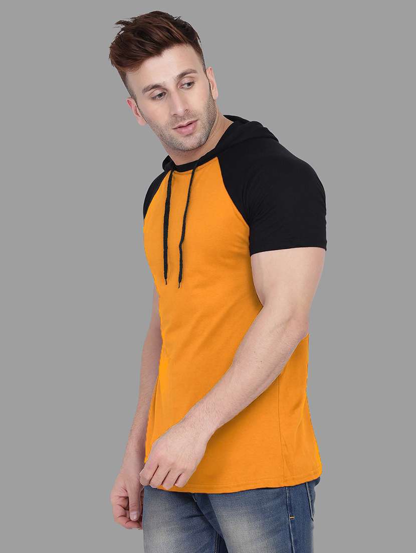 men slim fit color block hood neck t-shirt - 21631904 -  Standard Image - 1