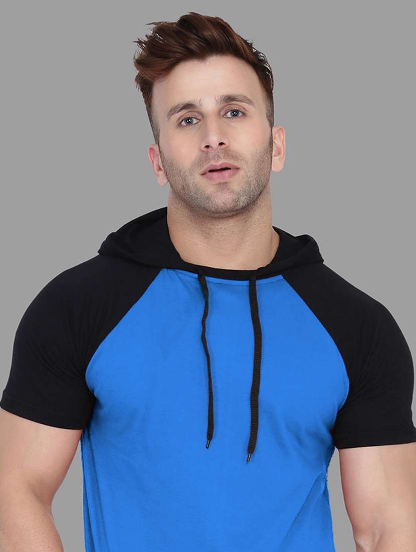 men slim fit color block hood neck t-shirt - 21631907 - Standard Image - 4