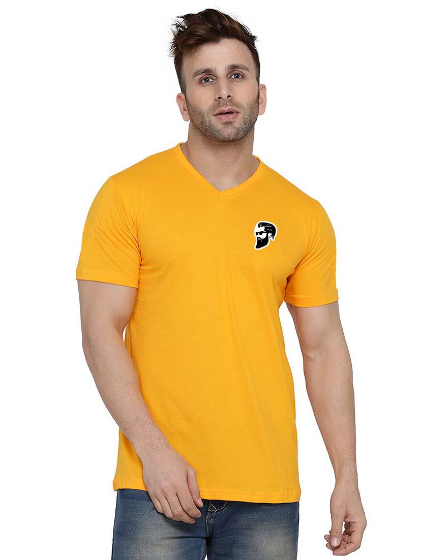 men slim fit placement printed v neck short sleeve t-shirtrt