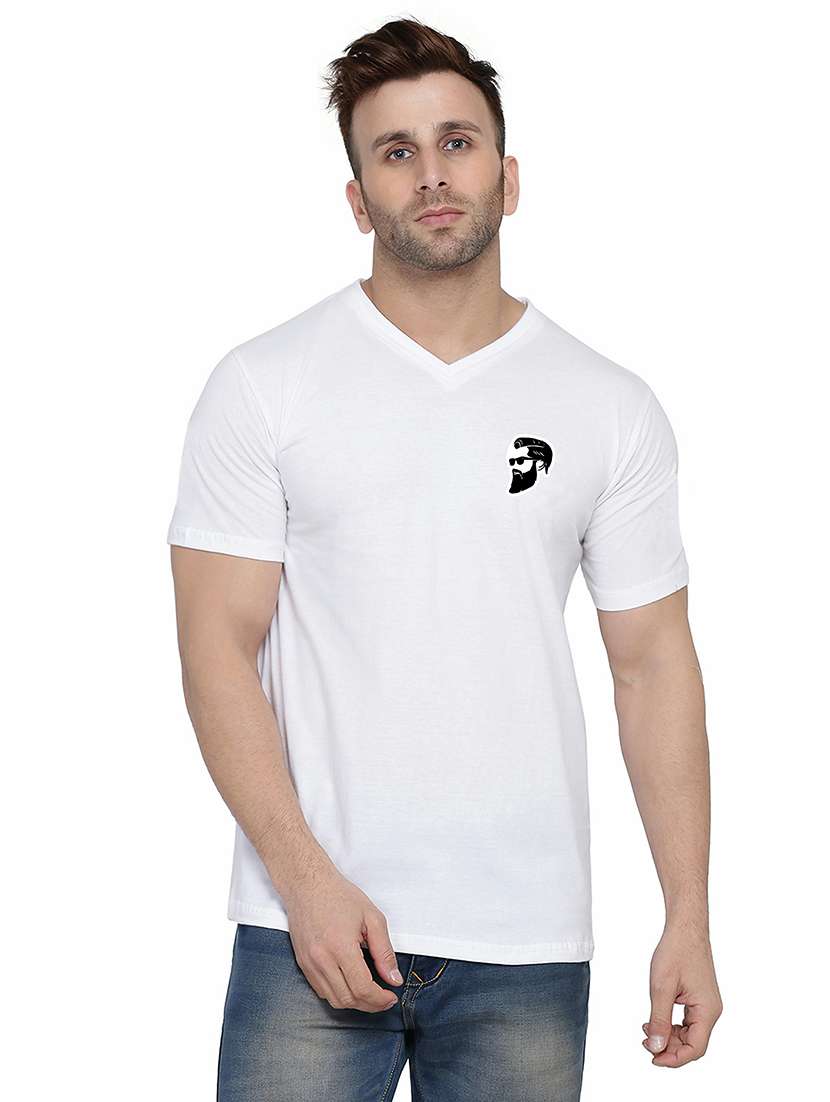men slim fit placement printed v neck short sleeve t-shirt