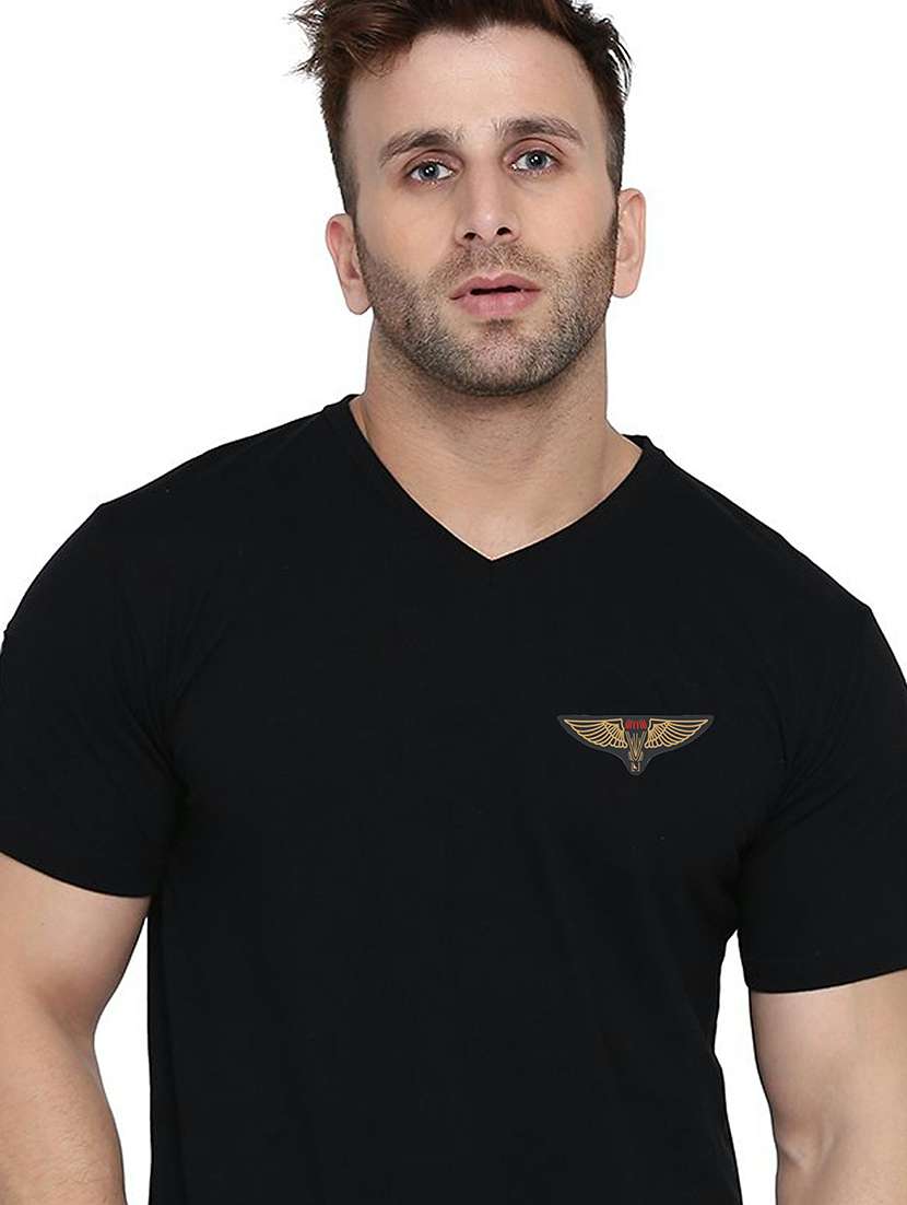 men slim fit placement printed v neck short sleeve t-shirt - 21631945 -  Standard Image - 4
