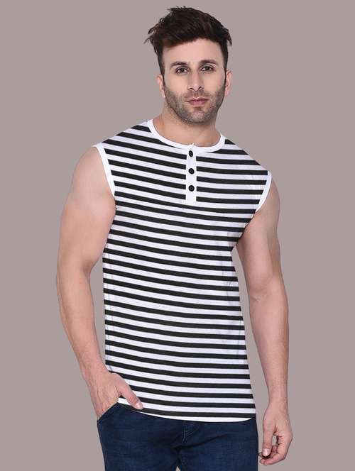 men slim fit striped sleeveless t-shirt - 21631976 -  Standard Image - 0