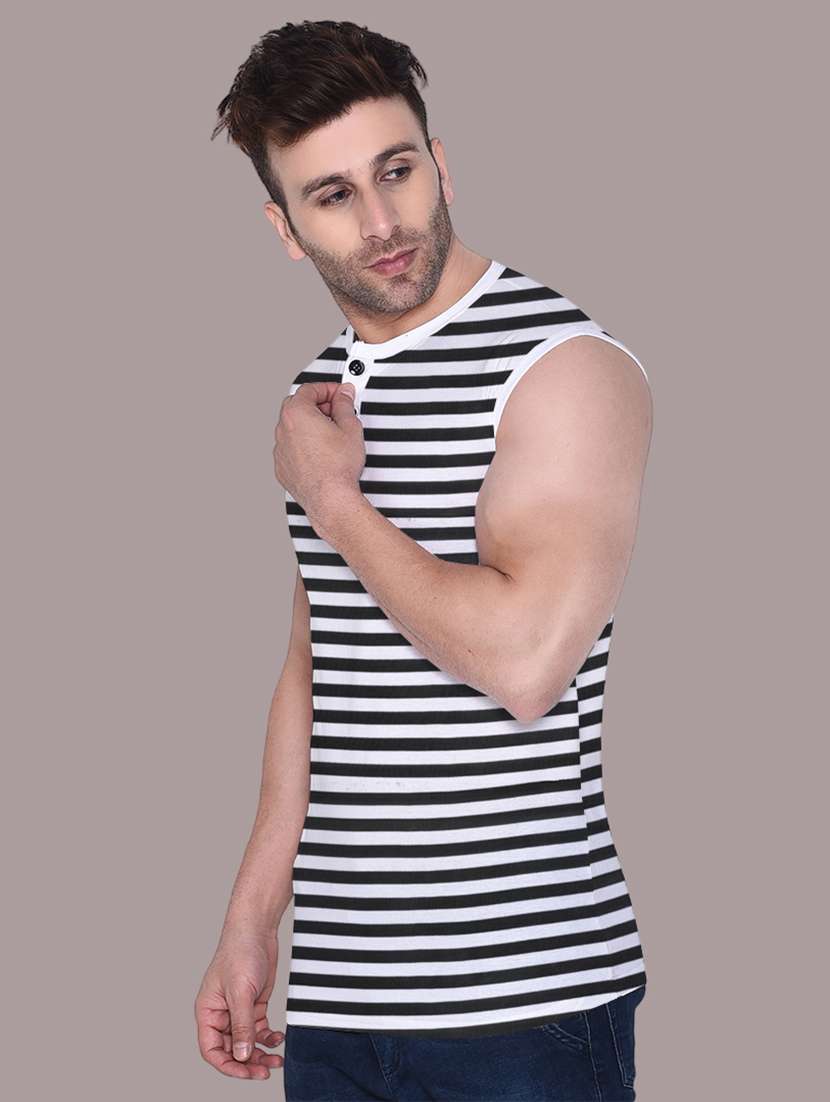 men slim fit striped sleeveless t-shirt - 21631976 -  Standard Image - 1
